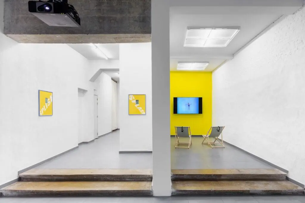 Installation of video on large TV monitor and photographic screen prints in a gallery setting.
